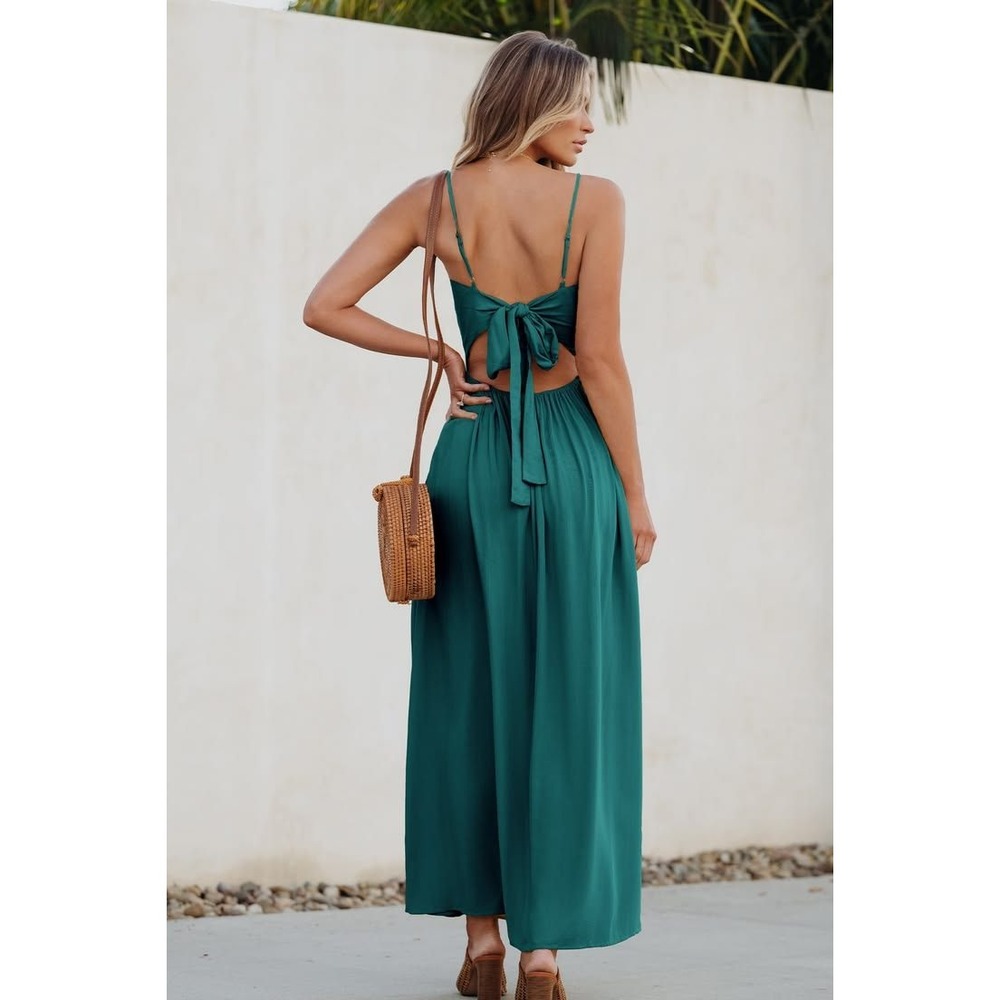 Cupshe Teal Green Aqua Twist Front Tie Back Cutout Maxi Dress Summer Beach Small - Picture 2 of 11